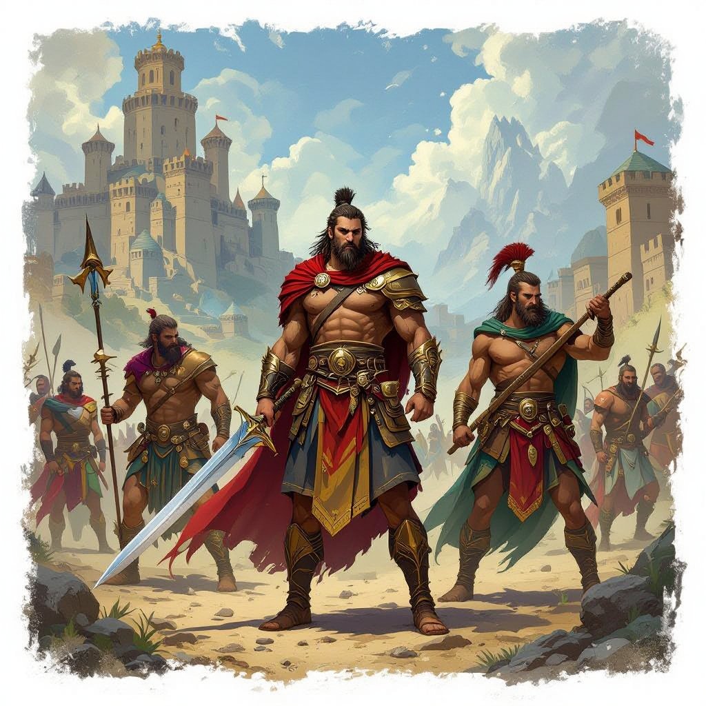 A historical world with kingdoms with some men having swords drawn