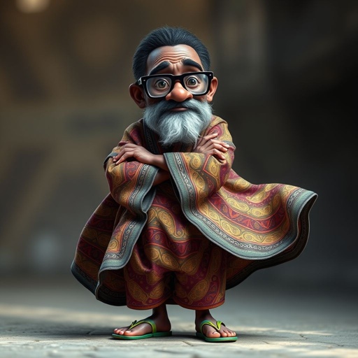 Create a funny looking African sensei. Show the whole character from head, body , legs , feet and make him serious.