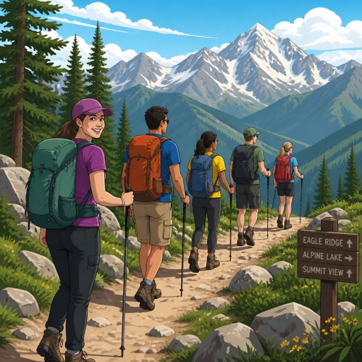 5 Hiker’s on a mountain in the woods 