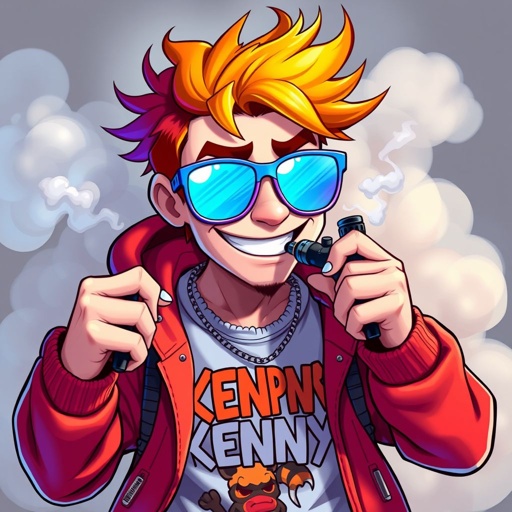 Create a funny cocky character named vaping Kenny 