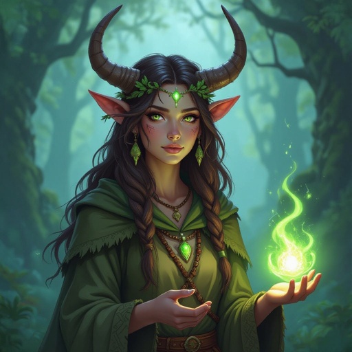 A female Firbolg (bovine-folk) Druid