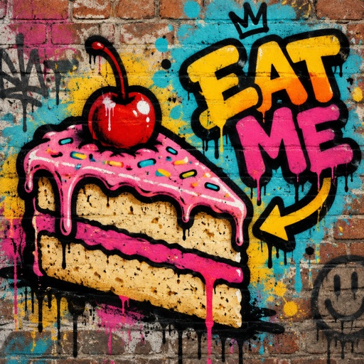 Slice of cake with a sign that says eat me 