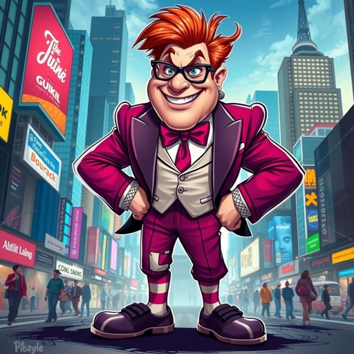 Create a funny arrogant character , showing him head to toe like his whole outfit 