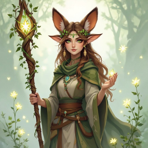A female Firbolg (bovine-folk) Druid