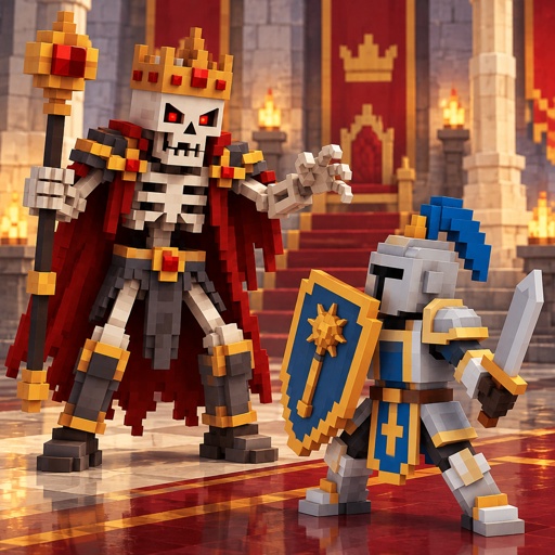 two lego knights standing next to each other