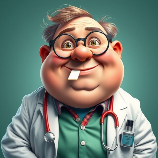 create a fat doctor. Who is funny human looking from head to toe. And he always immediately results to surgery for anything even small things. So please be sure to show his whole outfit head to toe. Make him have 1 tooth