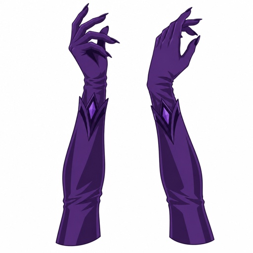 Long detailed gloves for a female supervillain, purple