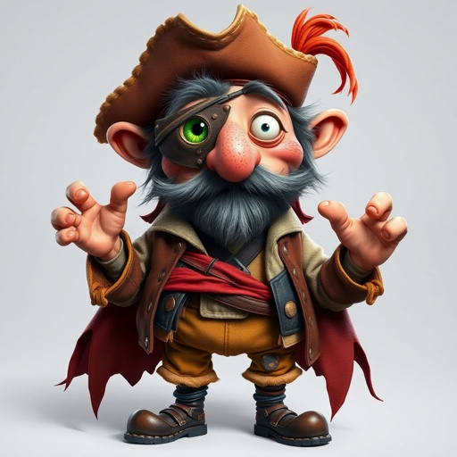 Create a funny guy name one eye Willy, who has one eye patched, show entire body head to toe 