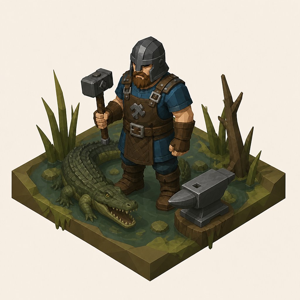 a cartoon of a man with a hammer and an alligator