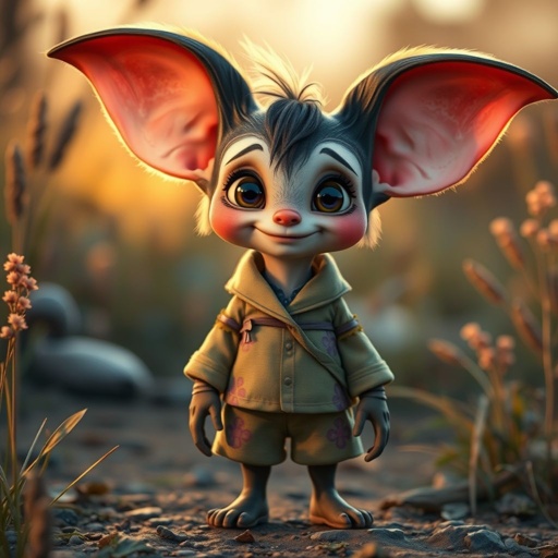 Create a character who has big ears , show entire body too