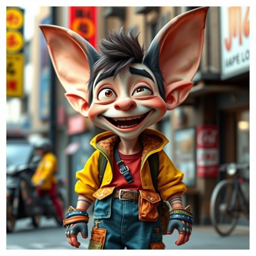 Create a funny guy who has big ears , show entire body head to toe
