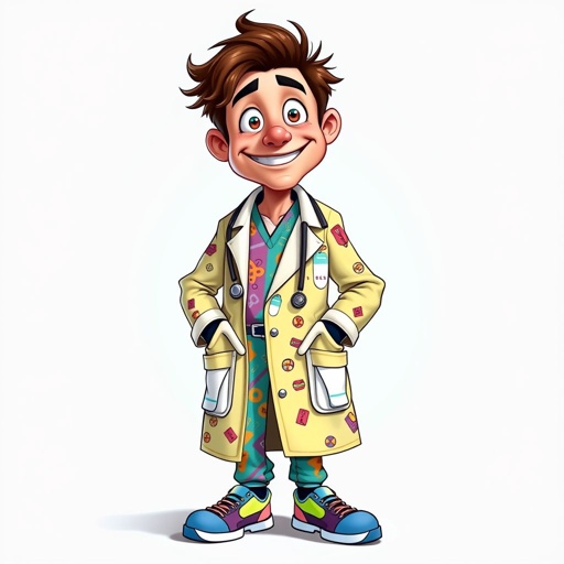 create a doctor. Who is funny human looking from head to toe. And he always immediately results to surgery for anything even small things. So please be sure to show his whole outfit head to toe.