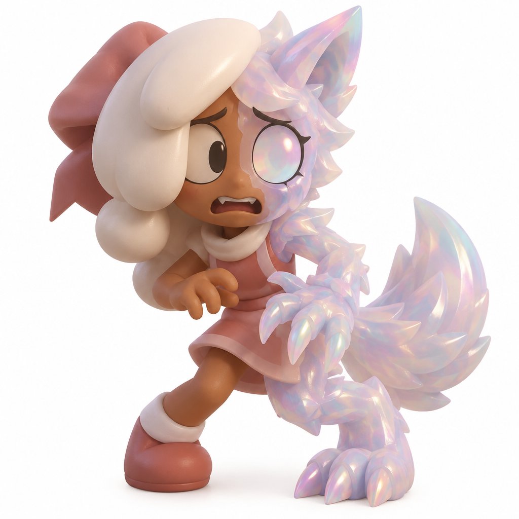 Ginger from Dandys world turning into a Opalite werewolf