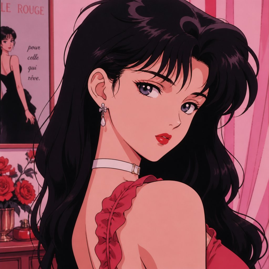 90s anime pink red white choker earrings