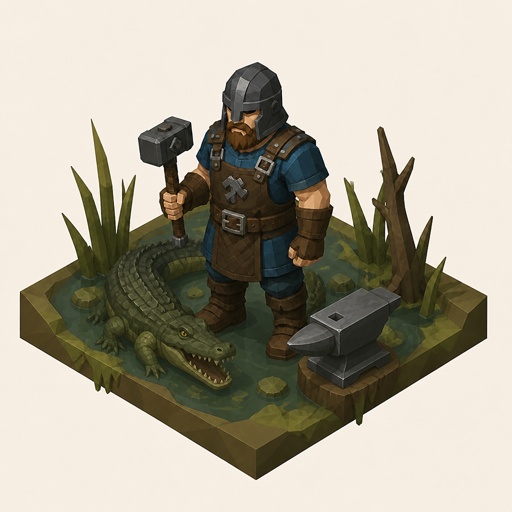 a cartoon of a man with a hammer and an alligator