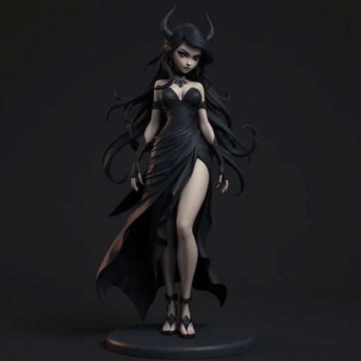 Create character hero Veyra of Shadows – A lithe, mysterious woman draped in layered black silks that move like smoke around her. With jet-black hair. Show her whole body head to toe including her shoes.