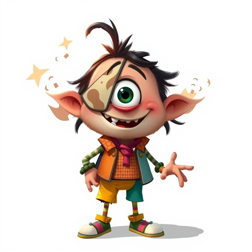Create a funny guy name one eye Willy, who has one eye patched, show entire body head to toe 
