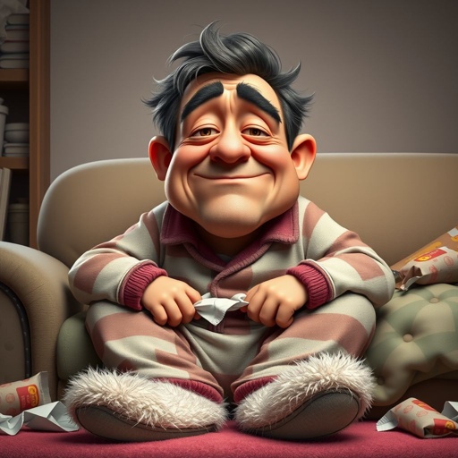 Create mid 30 character who is lazy as heck. And you could tell from his face and his entire outfit. Make is funny and the style of the graphic photographic