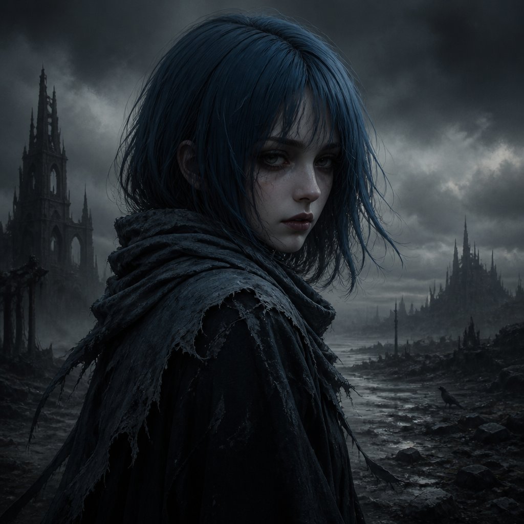 girl long bob blue hair scarf