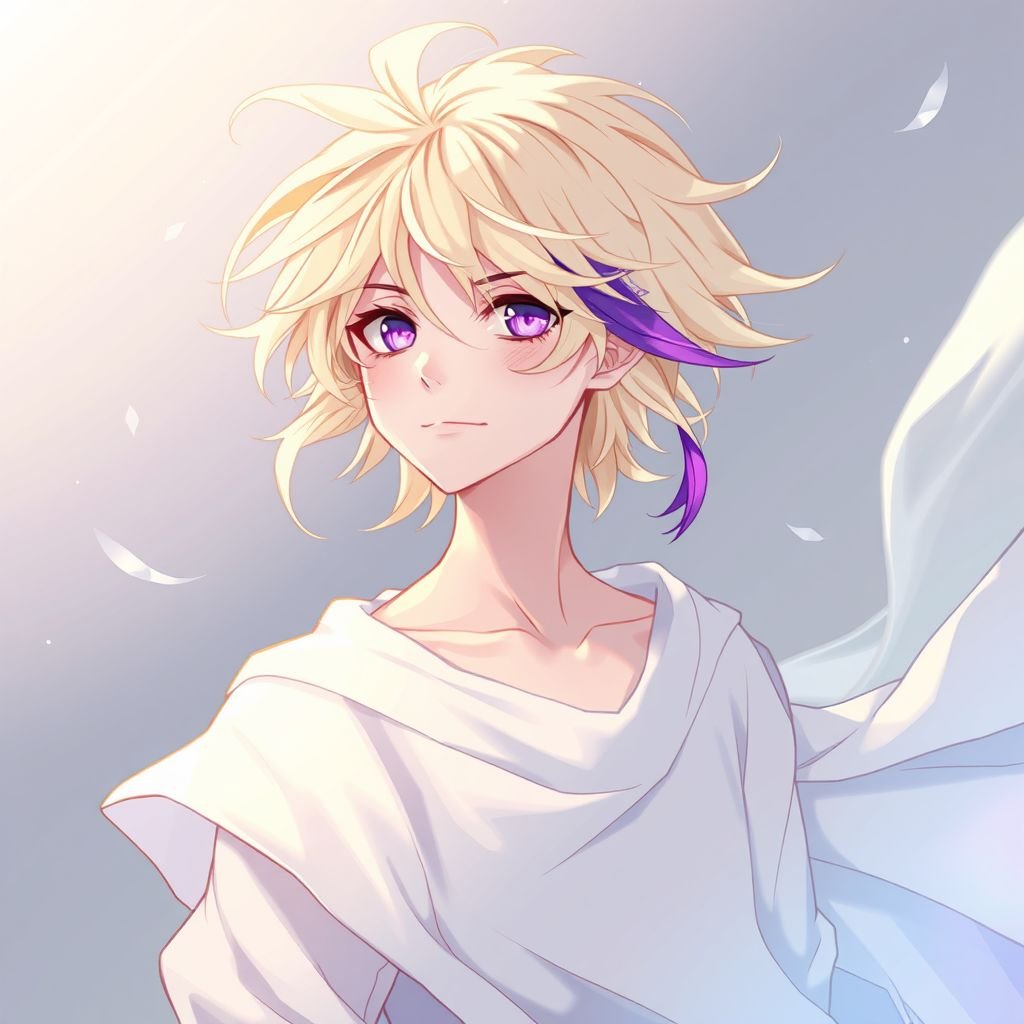 A teenage boy who is Prince of air with blonde hair and a purple strand