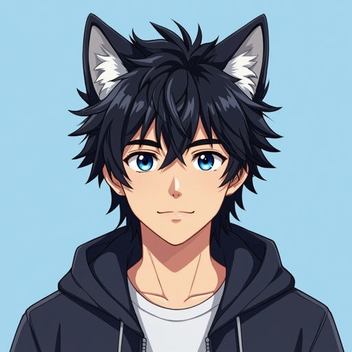 Create an anime guy with wolf ears