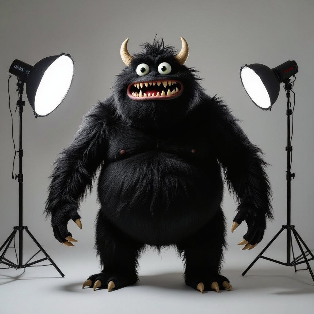 Create a fat funny black looking monster