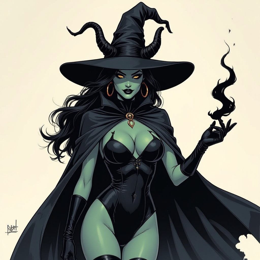 sexy shadow demon witch gypsy slate grey skin large black billowing cloak that emits darkness and shadow. Two piece. Witches Hat. Two Demon horns