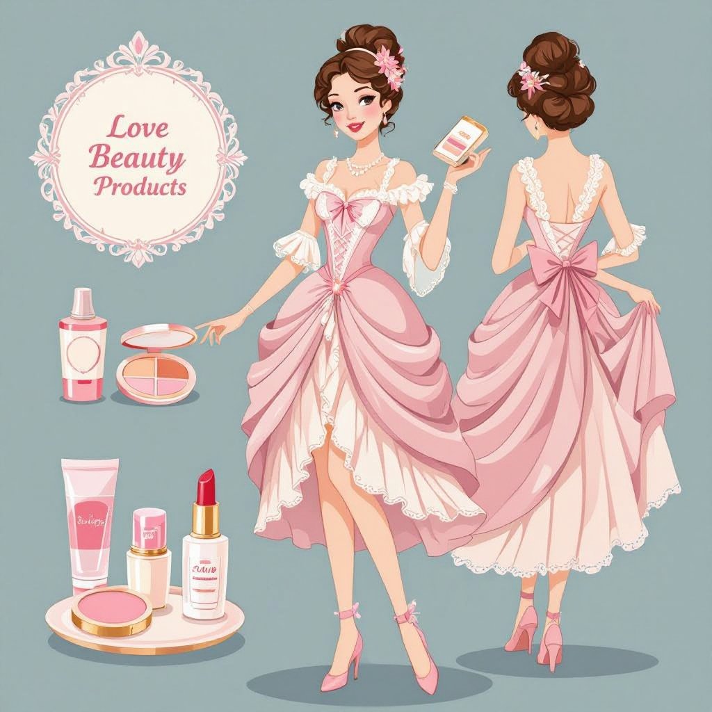 Create a character showing there whole body head to toe, a lady who loves beauty products  