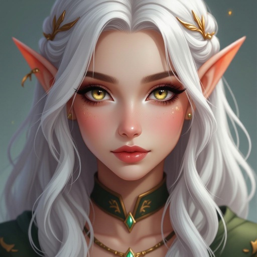 Female elf that has white and copper hair with gold eyes 