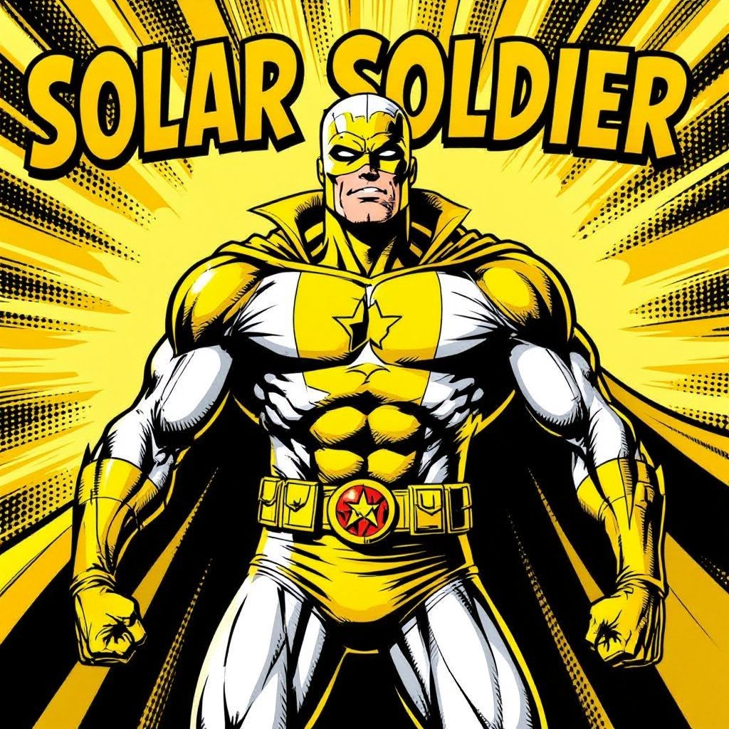 SOLAR SOLDIER. Blinding yellow and white bodysuit