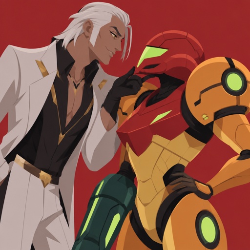Accurate Kado Thorne from Fortnite, white hair, Samus Aran flirting