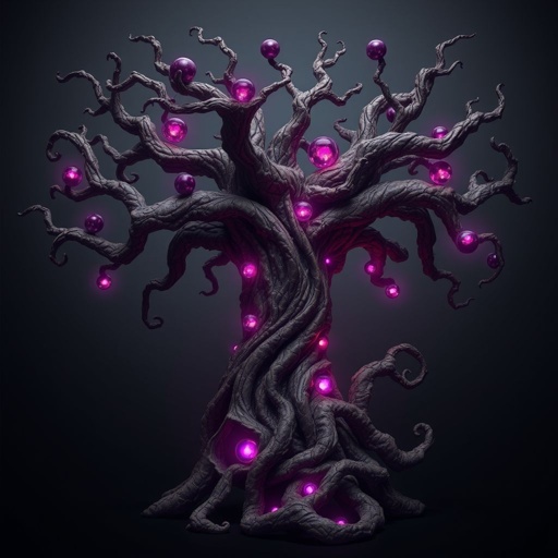 Give me a image of a fantasy dark magic tree
