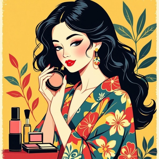 Create a character showing there whole body head to toe, a lady who loves beauty products  