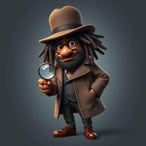 Create a funny fat character similar to Sherlock Holmes, but make him of black decent and with dread locks. Show his whole outfit including his shoes.