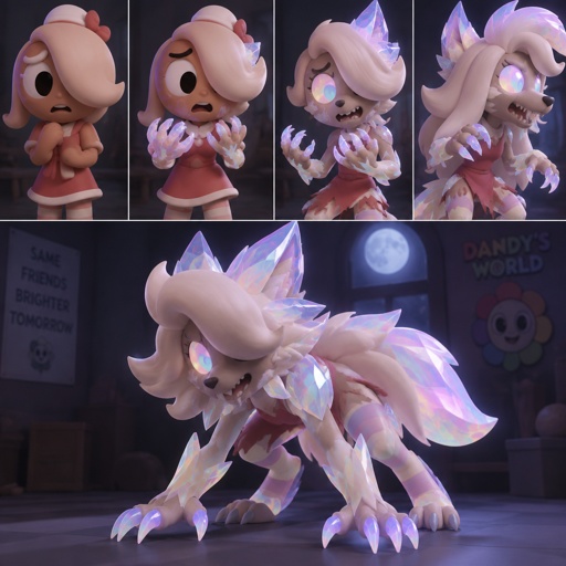 Ginger from Dandys world turning into a Opalite Werewolf 