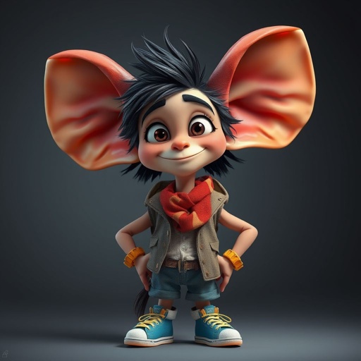 Create a funny human who has big ears , show entire body head to toe