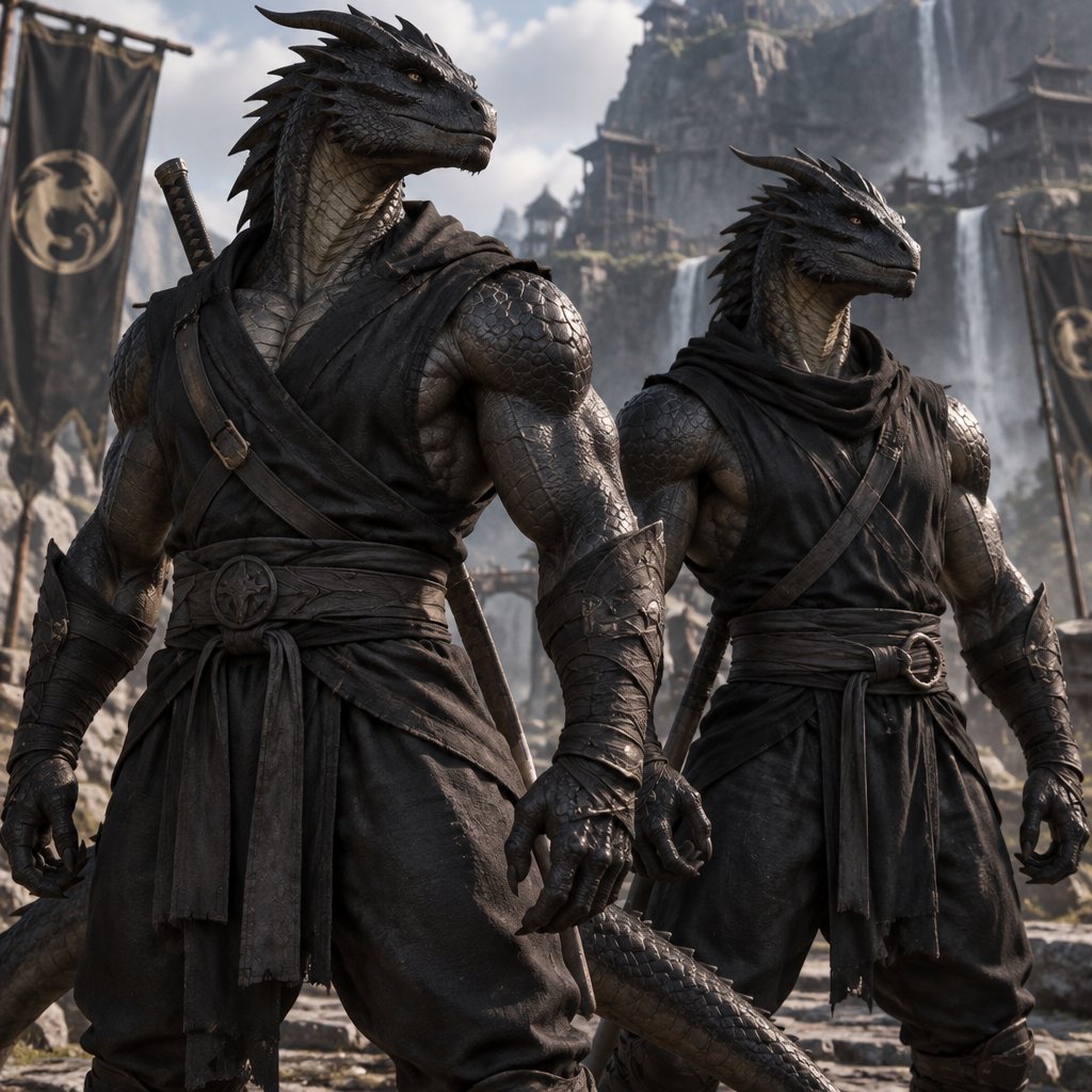 Two brothers, black dragons lizards , muscular in ninja outfits. They were created to help stop extinction.