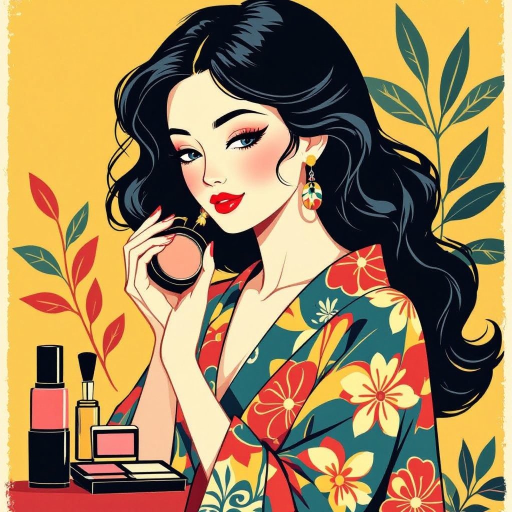 Create a character showing there whole body head to toe, a lady who loves beauty products  