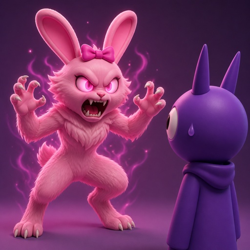 Pinki from Sprunki turning into a WereRabbit in front of Jevin from Sprunki