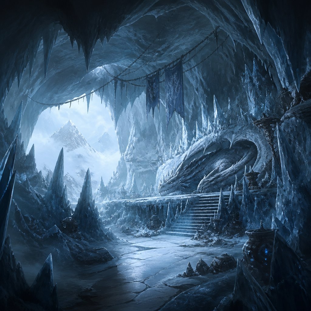 Ice dragon mountain top den interior