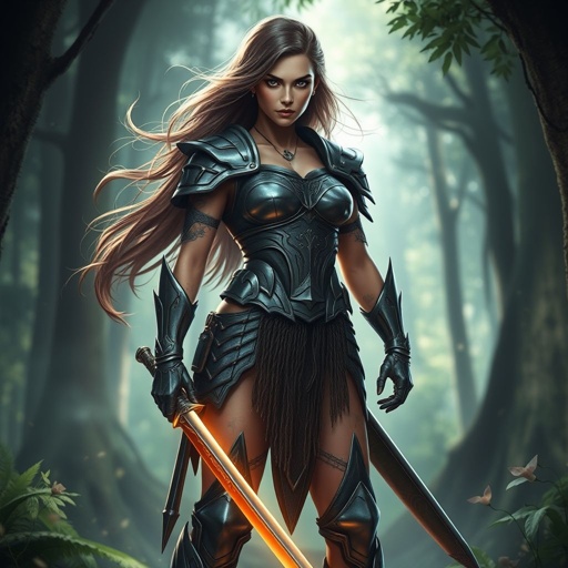 Create a warrior woman , show the whole character head to toe not just the wate and up