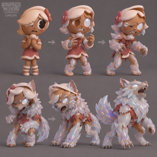 Ginger from dandy’s world turning into a opalite werewolf 