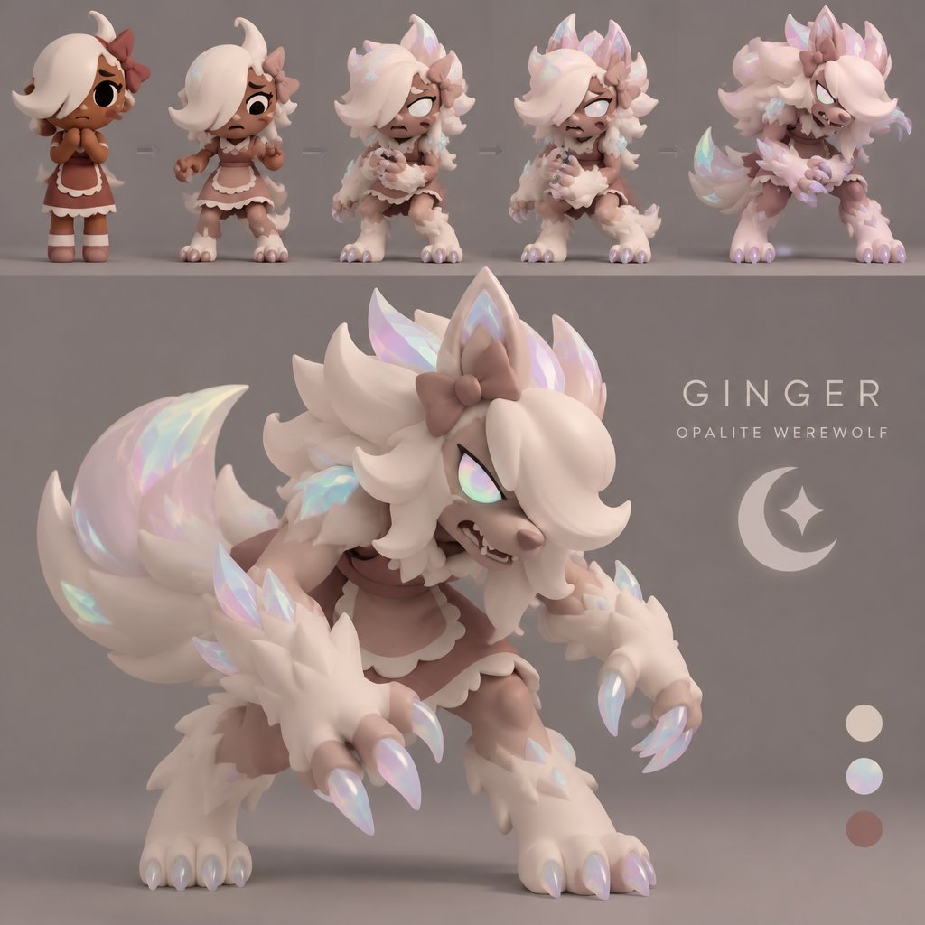 Ginger from Dandys world turning into a Opalite Werewolf