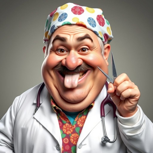 .. create a fat doctor. Who is funny human looking from head to toe. And he always immediately results to surgery for anything even small things. So please be sure to show his whole outfit head to toe. Make him have 1 tooth. Make it more adult humor instead of cartoon humor.