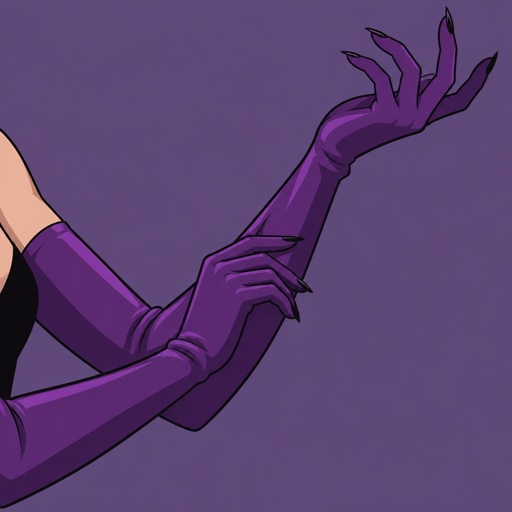 Long gloves for a female supervillain, purple