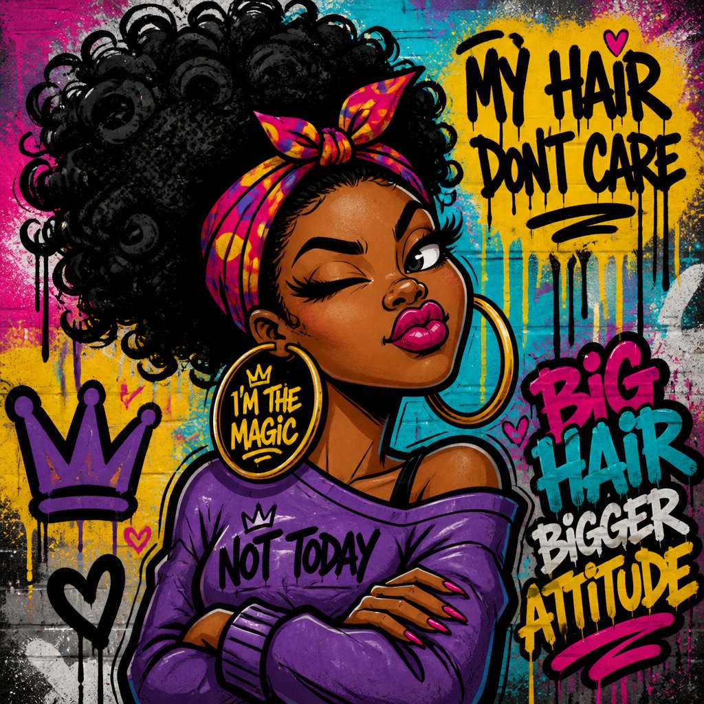 Create a funny hair black woman with attitude