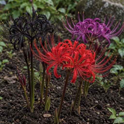 Black, red and purple spider lillies 