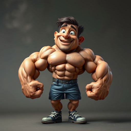Create a character who is small funny but super buff