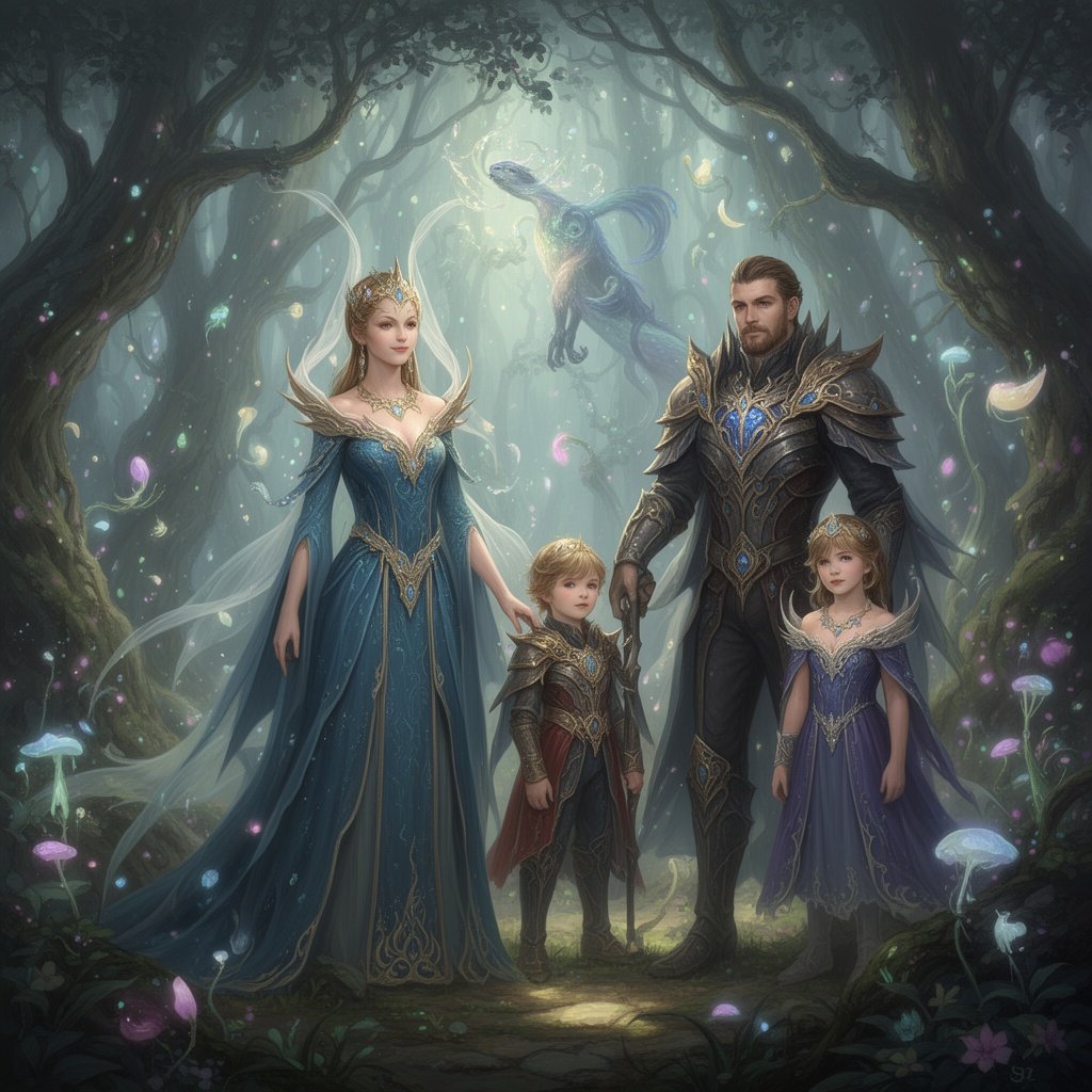 A woman with her husband and 3 children