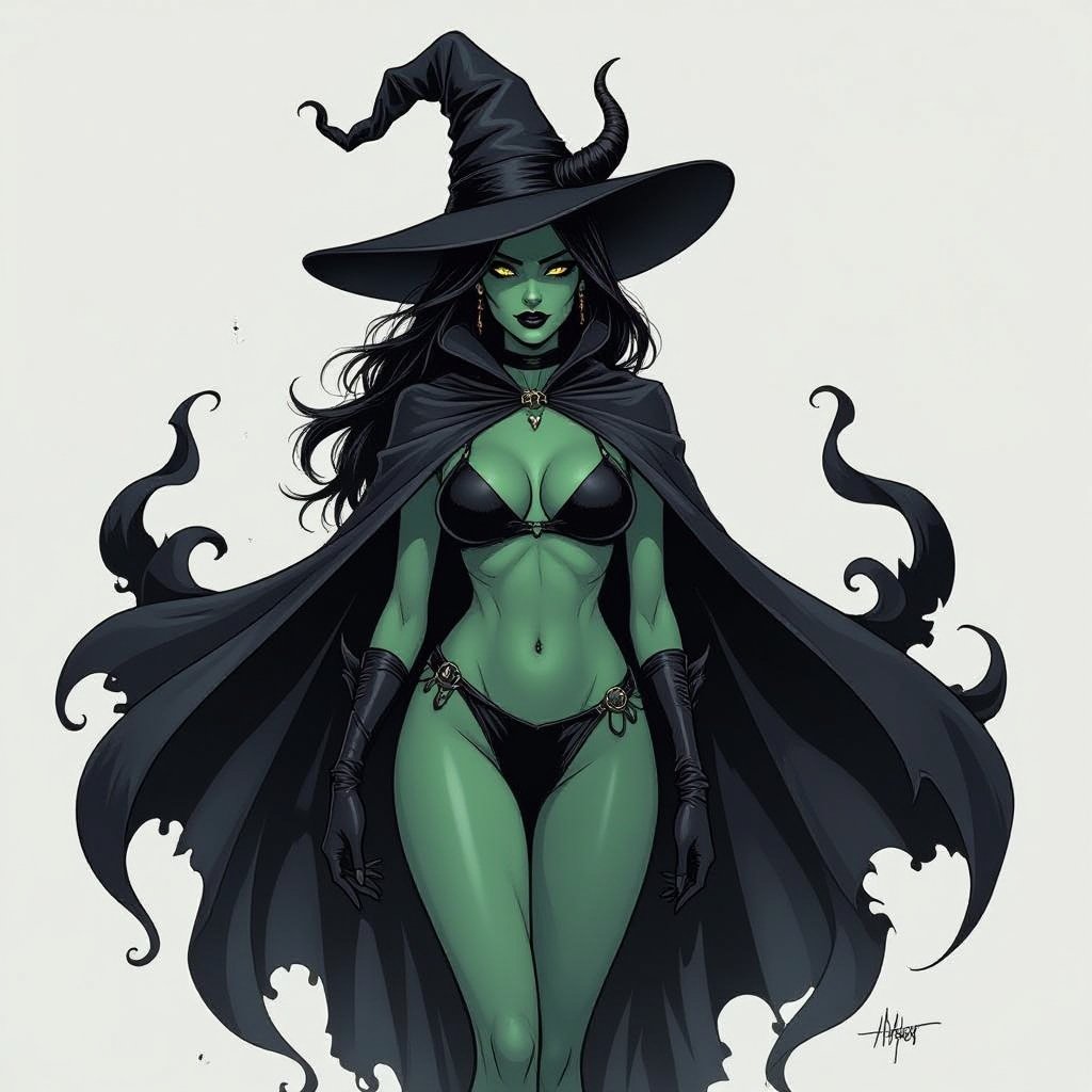 sexy shadow demon witch gypsy slate grey skin large black billowing cloak that emits darkness and shadow. Two piece. Witches Hat. Demon horns